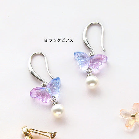 レシピNo.KR0452 ガラスビーズのバタフライ&フラワーイヤーアクセサリー4種
