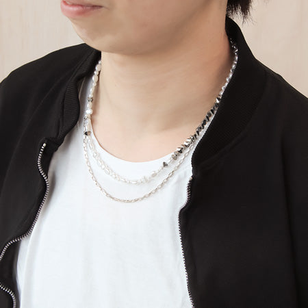 レシピNo.KR0482 樹脂パールバロックとチェーンのユニセックスアクセサリー3種