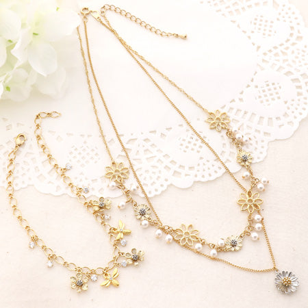 Recipe No.KR0510 Feminine double neck and bracelet with flower charms