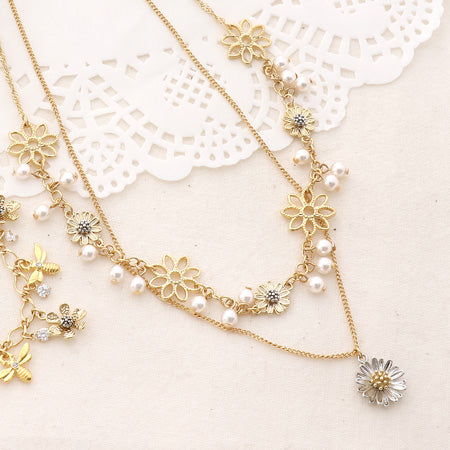 Recipe No.KR0510 Feminine double neck and bracelet with flower charms
