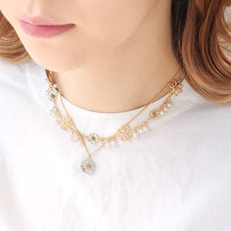 Recipe No.KR0510 Feminine double neck and bracelet with flower charms