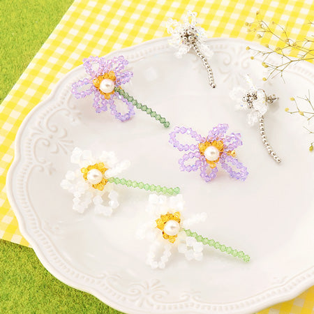 レシピNo.KR0512 貴和クリスタルのフラワーイヤーアクセサリー3種