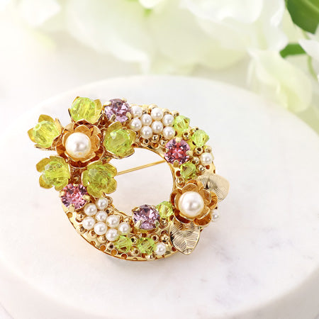 Recipe No.KR0514 Kiwa crystal bouquet brooch
