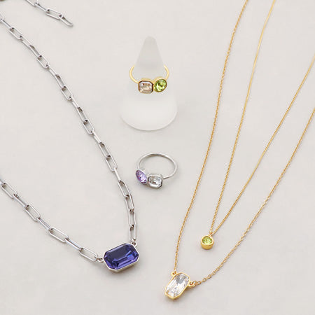 レシピNo.KR0515 貴和クリスタルエメラルドカットのアクセサリー3種
