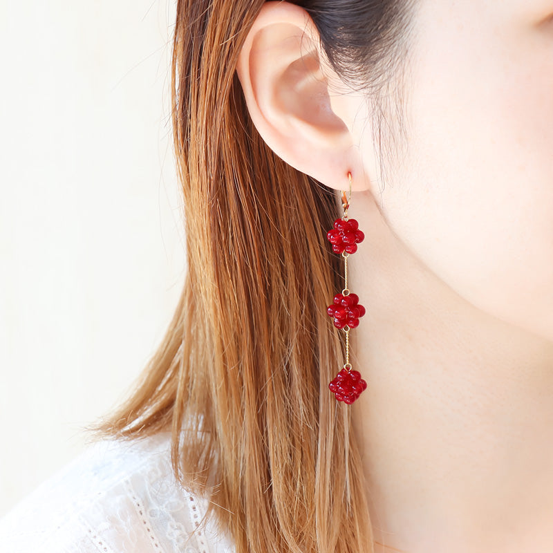 レシピNo.KR0519 ドイツ製アクリル丸玉のボタニカルピアス3種