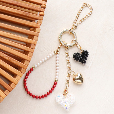Recipe No.KR0535 Crystal pearl heart bag charm