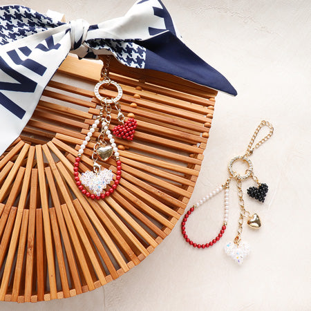 Recipe No.KR0535 Crystal pearl heart bag charm