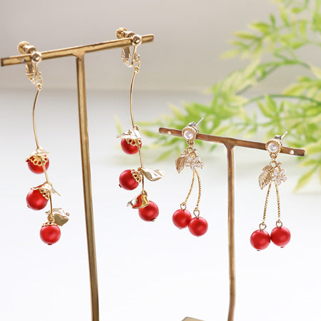 レシピNo.KR0538 クリスタルパールのフルーツモチーフイヤーアクセサリー2種