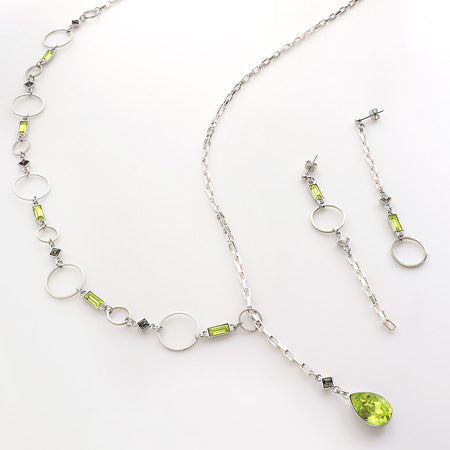 レシピNo.KR0557 貴和クリスタルとシルバーメッキチェーンのラリエット&ピアス
