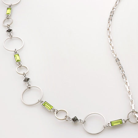 Recipe No.KR0557 Kiwa crystal and silver plated chain lariat and earrings