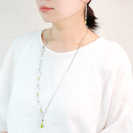 Recipe No.KR0557 Kiwa crystal and silver plated chain lariat and earrings