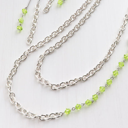 レシピNo.KR0558 貴和クリスタルとシルバーメッキチェーンの2WAYネック&イヤリング
