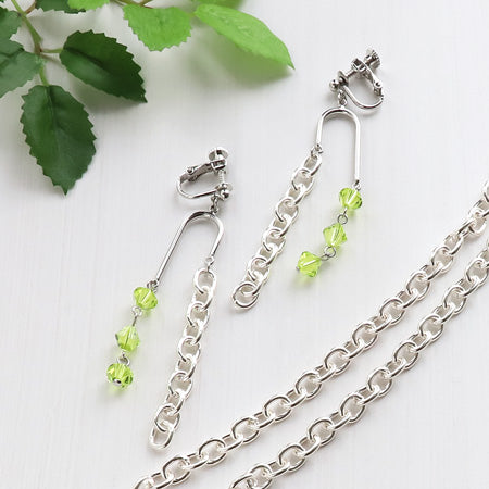 レシピNo.KR0558 貴和クリスタルとシルバーメッキチェーンの2WAYネック&イヤリング