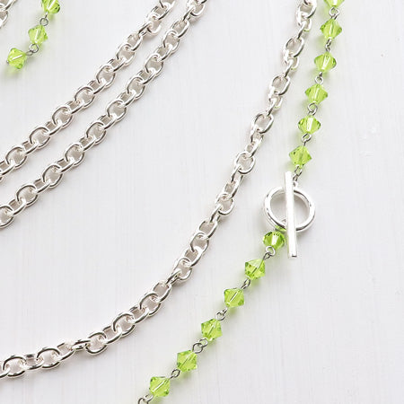 レシピNo.KR0558 貴和クリスタルとシルバーメッキチェーンの2WAYネック&イヤリング