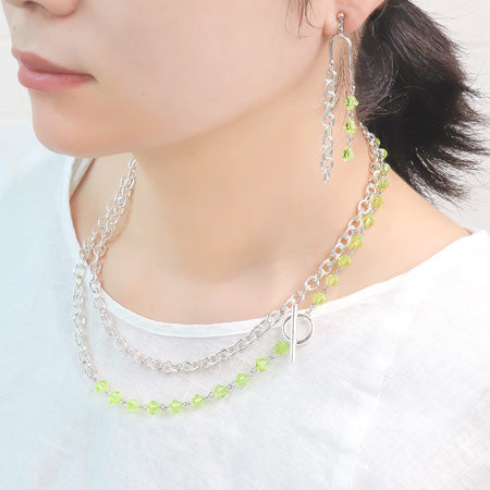 レシピNo.KR0558 貴和クリスタルとシルバーメッキチェーンの2WAYネック&イヤリング