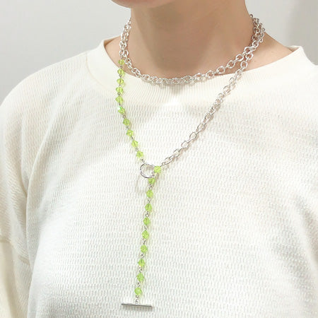 レシピNo.KR0558 貴和クリスタルとシルバーメッキチェーンの2WAYネック&イヤリング