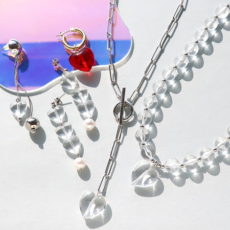 レシピNo.KR0572 ドイツ製アクリルプレーンハートのアクセサリー5種