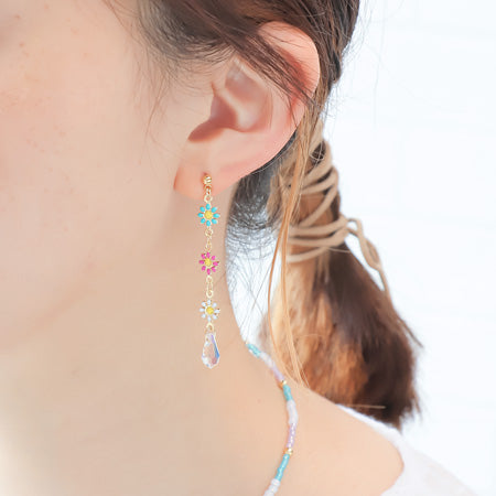 レシピNo.KR0573 デザインチェーンとシードビーズのフラワーネック&ピアス