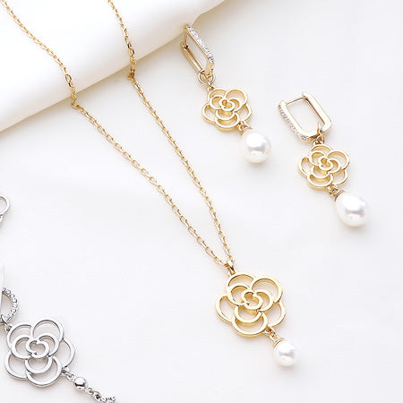 レシピNo.KR0584 スカシカメリアのネック&ピアス2種