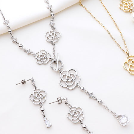 レシピNo.KR0584 スカシカメリアのネック&ピアス2種