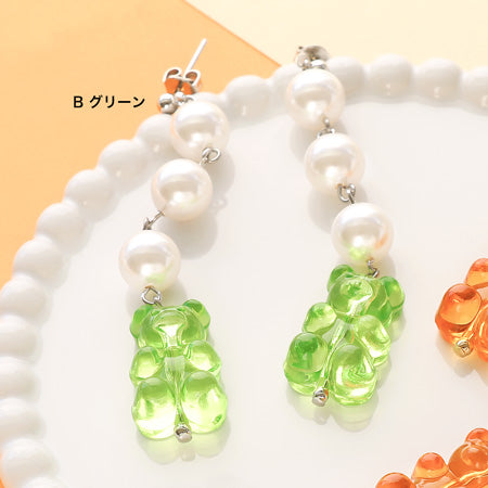 レシピNo.KR0590 アクリルビーズクマのピアス2種