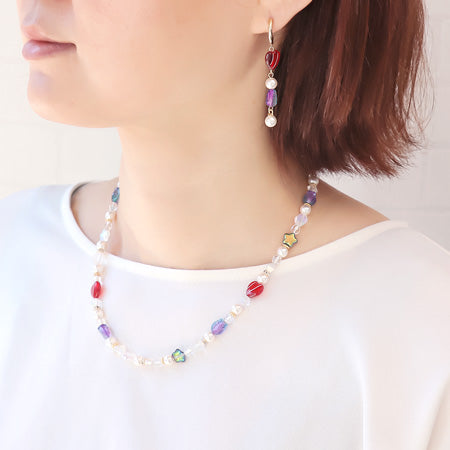 Recipe No.KR0621 Czech bead mixed motif neck & earrings