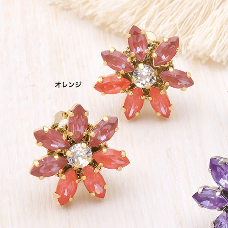 レシピNo.KR0629 貴和クリスタルのマーキスフラワーイヤリング