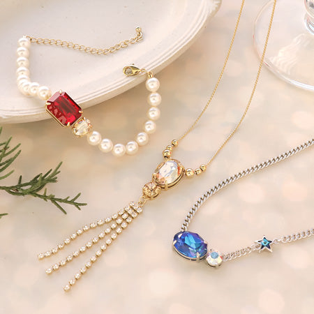 レシピNo.KR0634 貴和クリスタルのダブルビジューアクセサリー3種