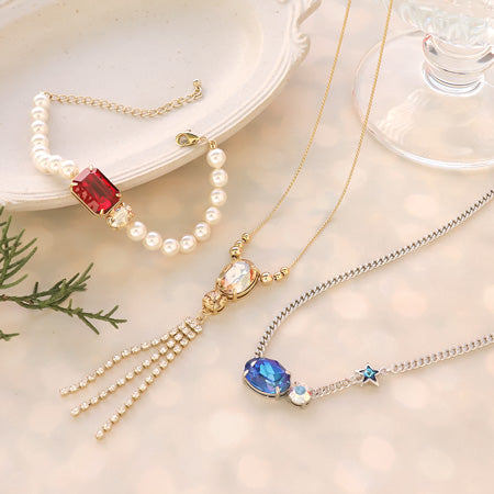 レシピNo.KR0634 貴和クリスタルのダブルビジューアクセサリー3種