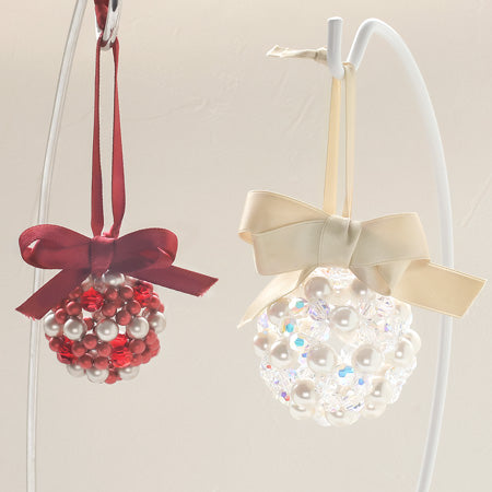 Crystal ribbon and ribbon beads ball ornament