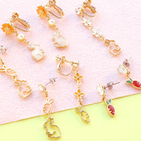 レシピNo.KR0663 アニマルシルエットチャーム うさぎ&にんじんのイヤーアクセサリー4種