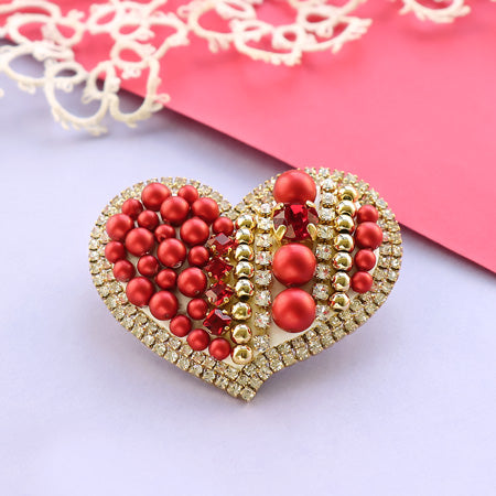 Recipe No.KR0666 Crystal pearl and bijou heart brooch