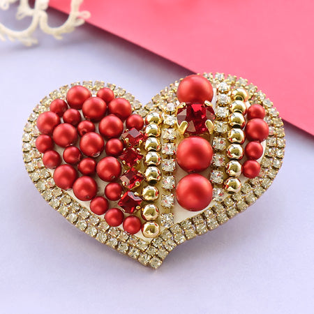 Recipe No.KR0666 Crystal pearl and bijou heart brooch