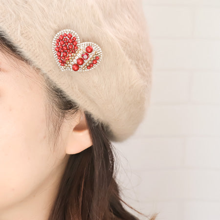 Recipe No.KR0666 Crystal pearl and bijou heart brooch