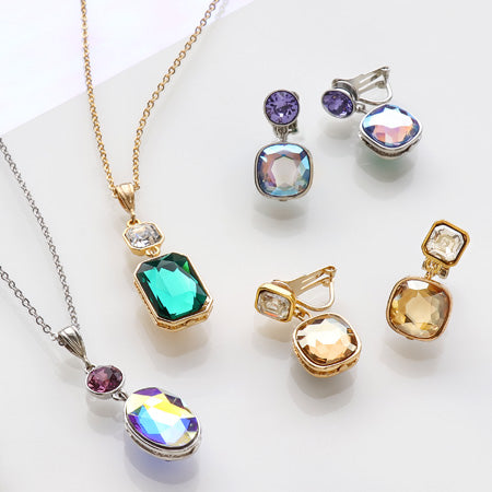 レシピNo.KR0672 貴和クリスタルと石座ビーズのリバーシブルアクセサリー4種