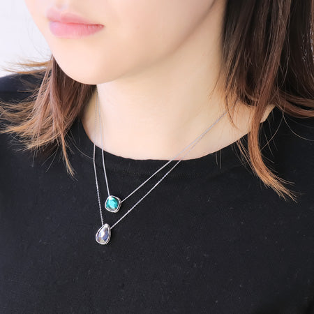 レシピNo.KR0673 貴和クリスタルと石座ビーズのリバーシブルレイヤードネックレス