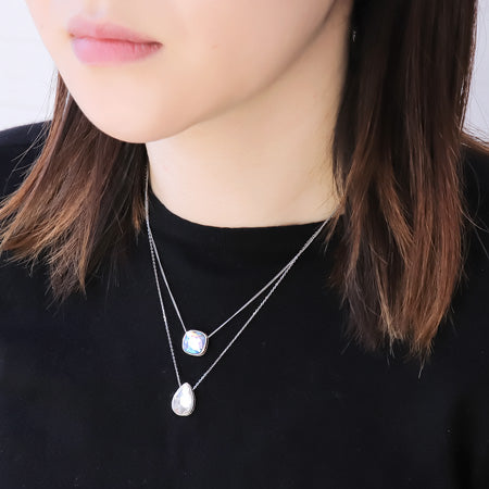 レシピNo.KR0673 貴和クリスタルと石座ビーズのリバーシブルレイヤードネックレス