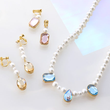 レシピNo.KR0674 貴和クリスタルと石座ビーズのリバーシブルパールアクセサリー3種