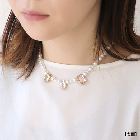 レシピNo.KR0674 貴和クリスタルと石座ビーズのリバーシブルパールアクセサリー3種
