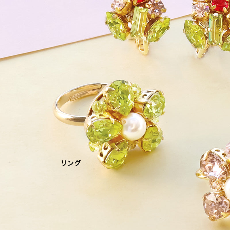 レシピNo.KR0681 貴和クリスタルのフラワーモチーフアクセサリー3種