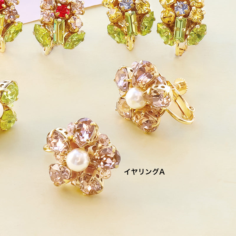 レシピNo.KR0681 貴和クリスタルのフラワーモチーフアクセサリー3種