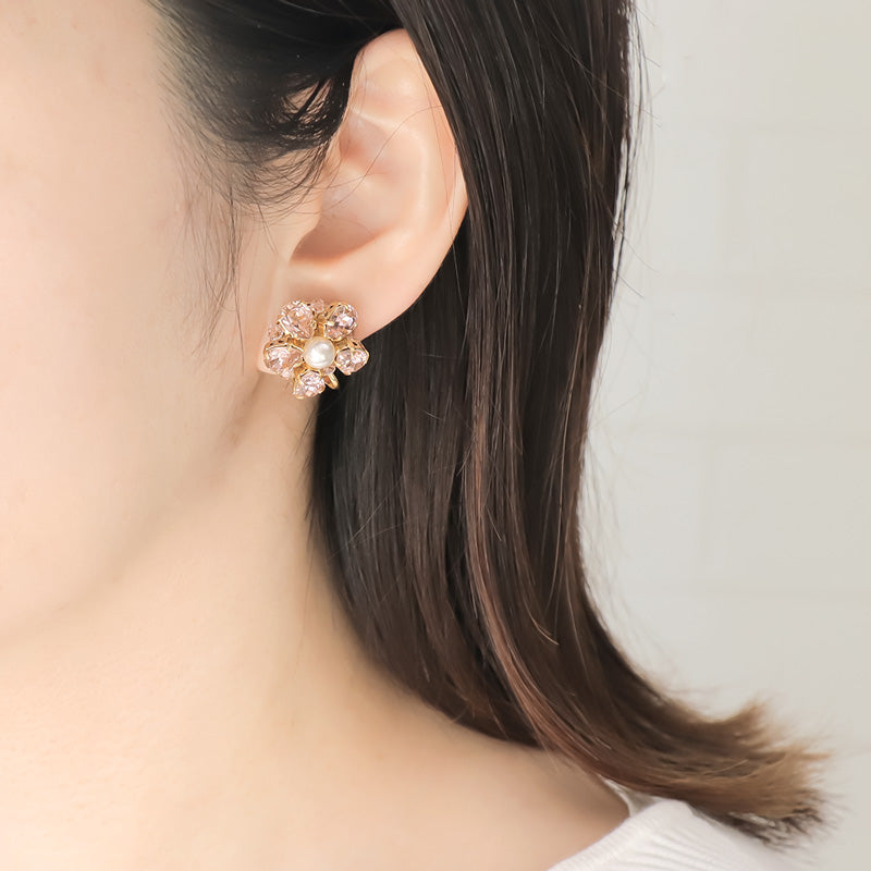 レシピNo.KR0681 貴和クリスタルのフラワーモチーフアクセサリー3種