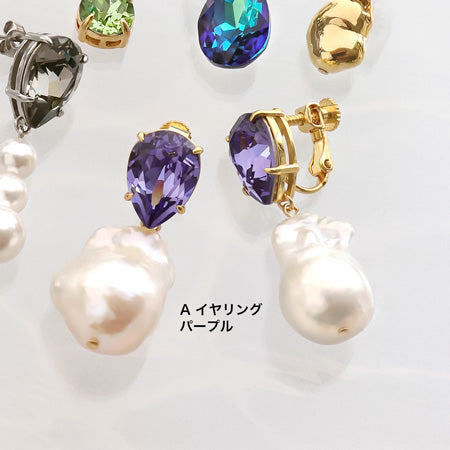 Recipe No.KR0688 Six types of ear accessories made of Kiwa crystal and metal fittings with stone seats