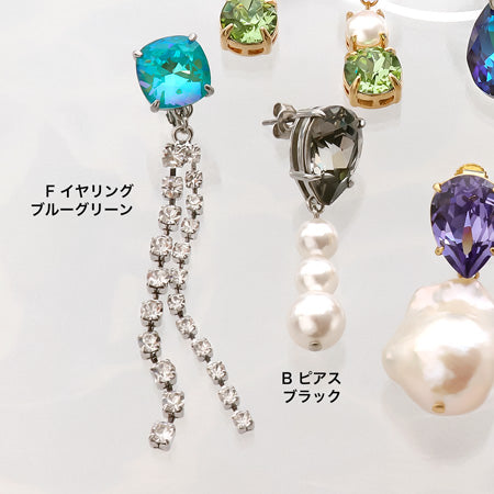 Recipe No.KR0688 Six types of ear accessories made of Kiwa crystal and metal fittings with stone seats