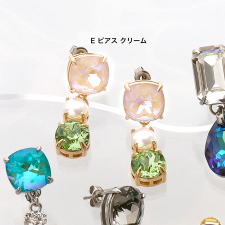 Recipe No.KR0688 Six types of ear accessories made of Kiwa crystal and metal fittings with stone seats