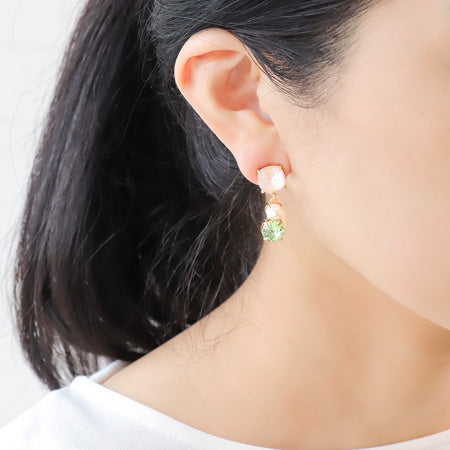 Recipe No.KR0688 Six types of ear accessories made of Kiwa crystal and metal fittings with stone seats