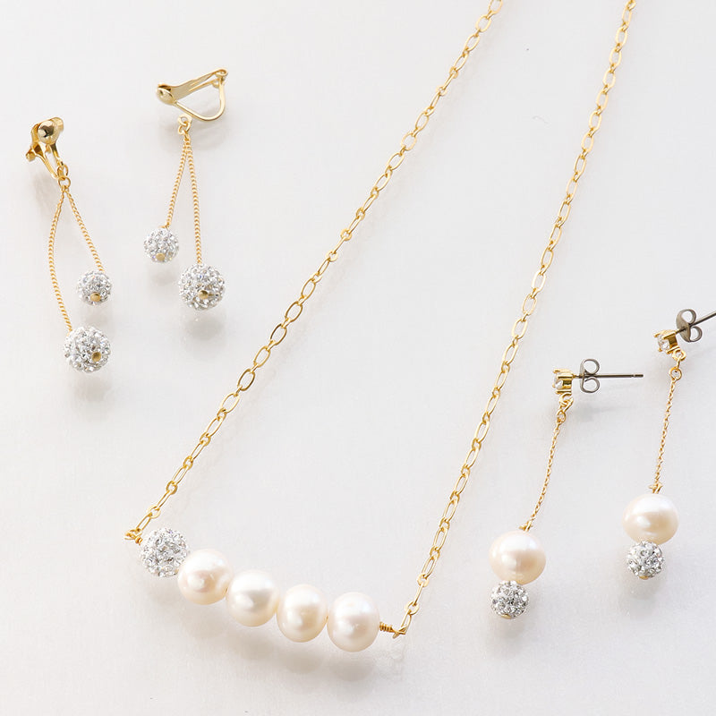 レシピNo.KR0692 淡水パールとクレービーズガラスカットのアクセサリー3種
