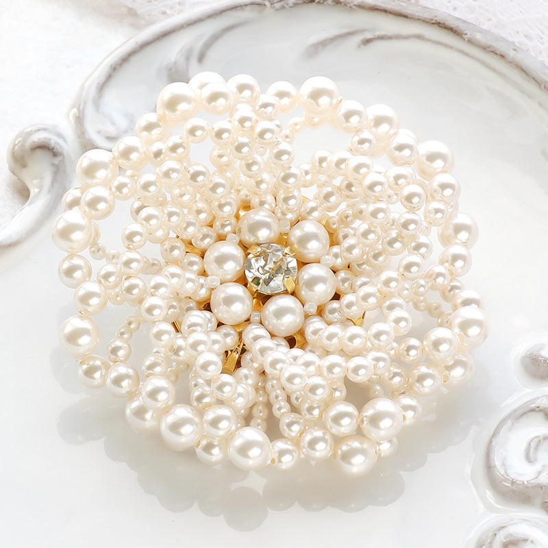 Recipe No.KR0694 Crystal pearl peony flower brooch