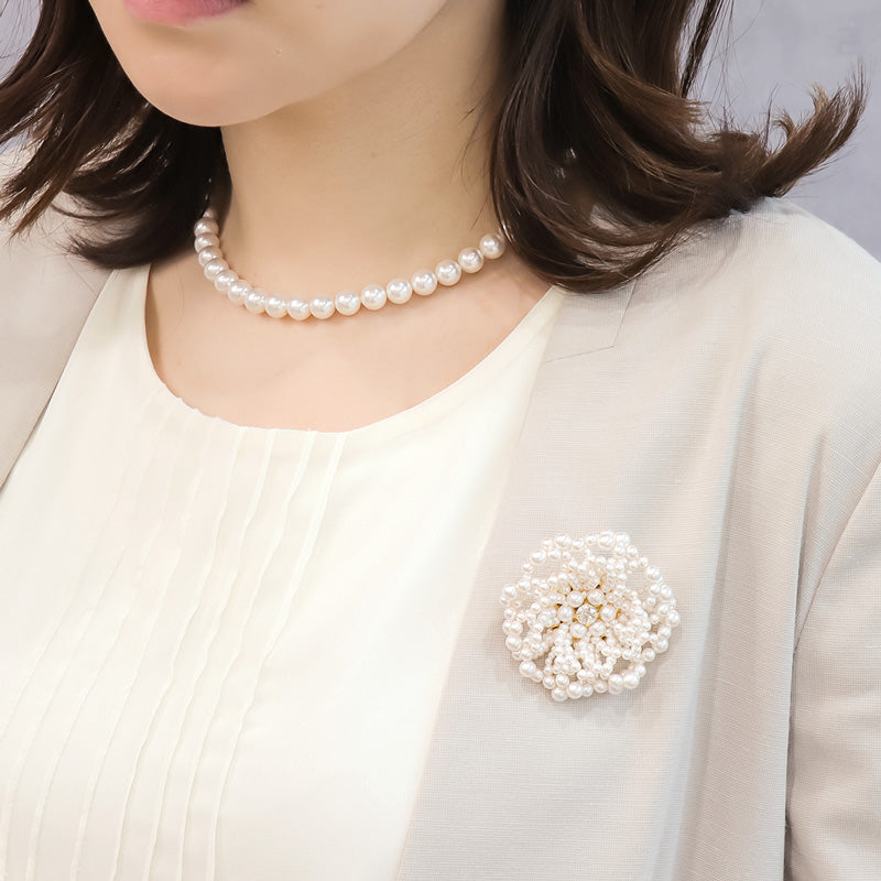 Recipe No.KR0694 Crystal pearl peony flower brooch
