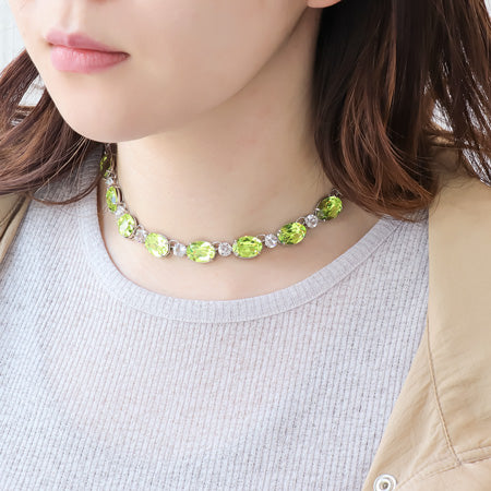 レシピNo.KR0705 貴和クリスタルシトラスグリーンのビジューストーンネックレス